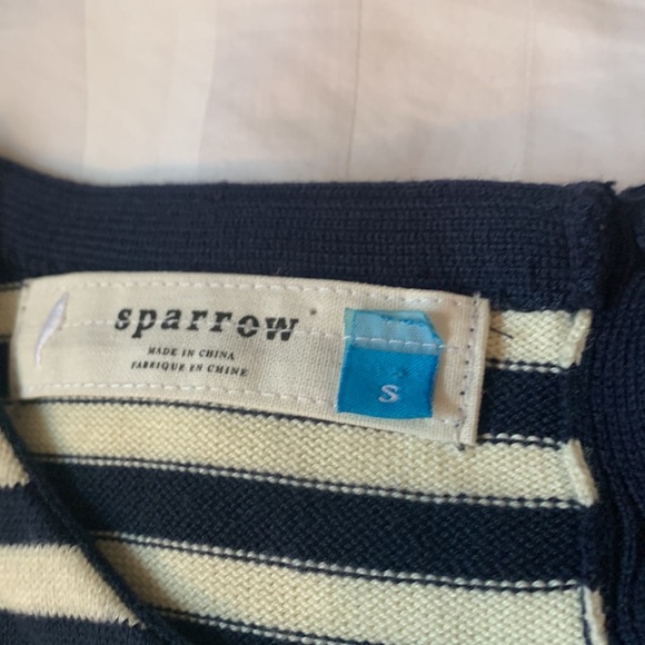 Anthropologie Sparrow navy/cream stripes/polka dot fine knit crew neck EUC - Picture 2 of 4